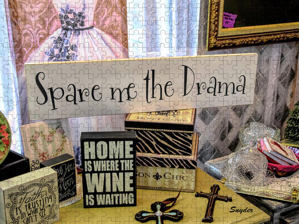 Wine Art Jigsaw Puzzle featuring the photograph Spare Me The Drama Home Is Where The Wine Is 2 by Barbara Snyder