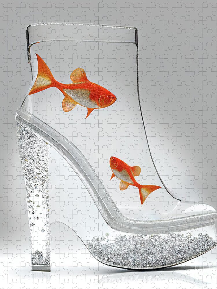 Glass Boot Jigsaw Puzzle featuring the painting Sparkle Fish Boot by Mindy Sommers