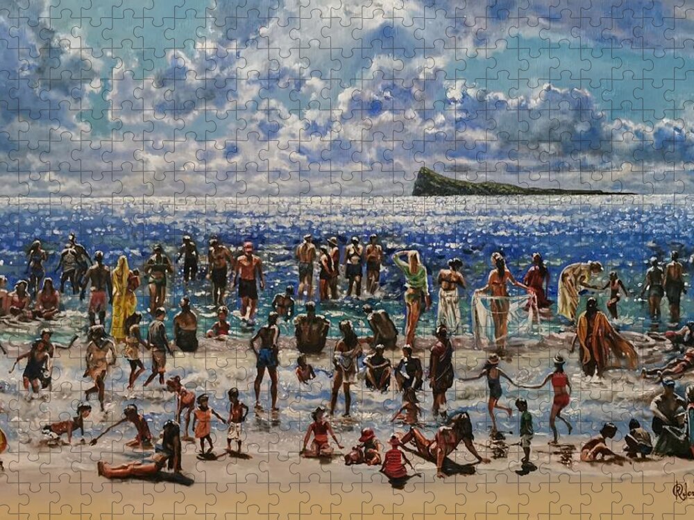 Beach Scene Jigsaw Puzzle featuring the painting Sparkling island in the sun by Raouf Oderuth