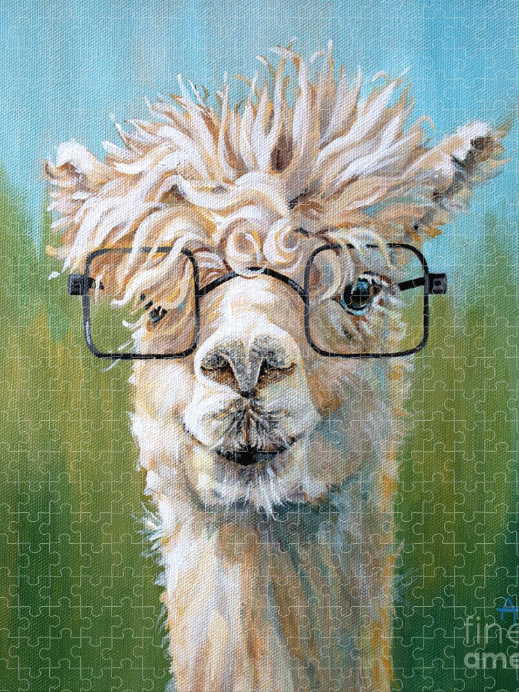 Alpaca Jigsaw Puzzle featuring the painting Specs Appeal - Alpaca painting by Annie Troe