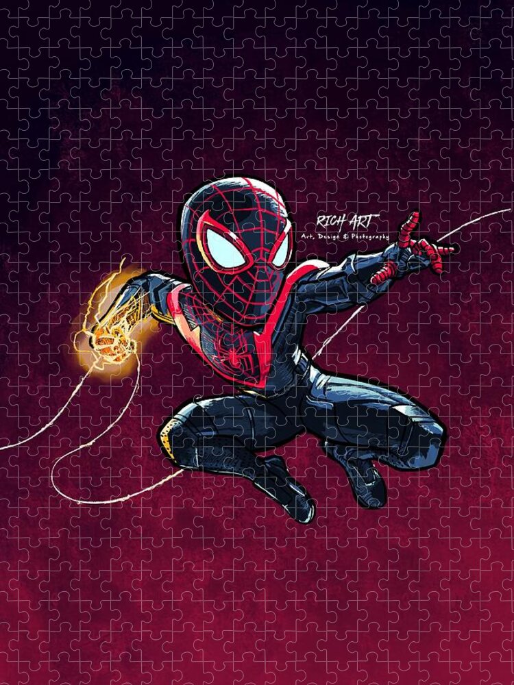 Spider-Man Miles Morales Marvel Comic Illustration Jigsaw Puzzle by Rich Jr  - Richard Callizaya - Pixels