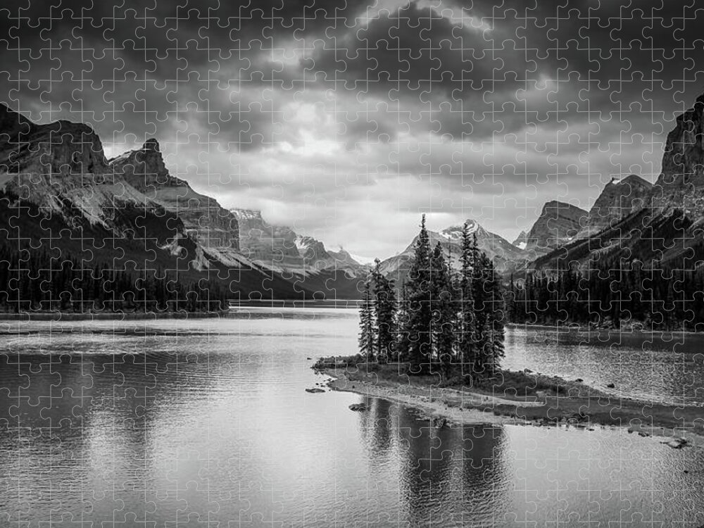 Spirit Island Jigsaw Puzzle featuring the photograph Spirit Island Black And White by Dan Sproul