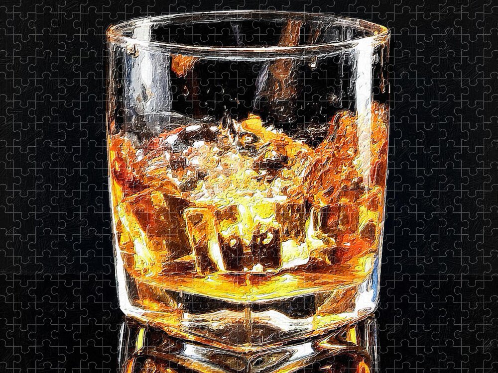 Whiskey Jigsaw Puzzle featuring the painting Splash Whiskey Scotch Bar Art Painting 2 by Tony Rubino