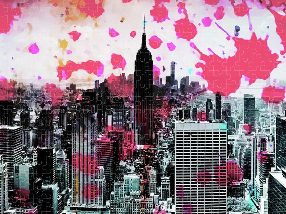 New York City Skyline Jigsaw Puzzle featuring the photograph Splatter Pop Triptych_2 by Az Jackson