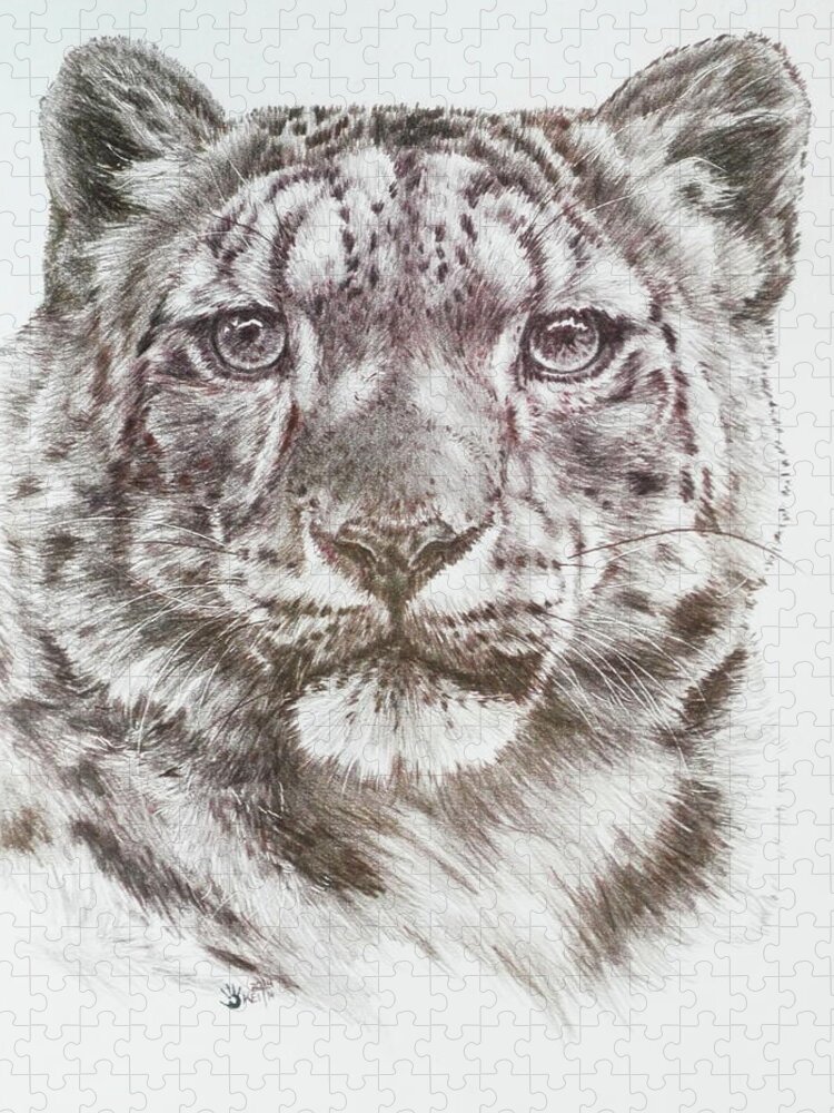 Snow Leopard Jigsaw Puzzle featuring the drawing Splendid by Barbara Keith