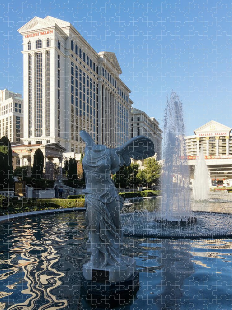 Splendiferous Fountain Jigsaw Puzzle featuring the photograph Splendiferous Las Vegas Fountain - Goddess Nike the Winged Victory of Samothrace by Georgia Mizuleva