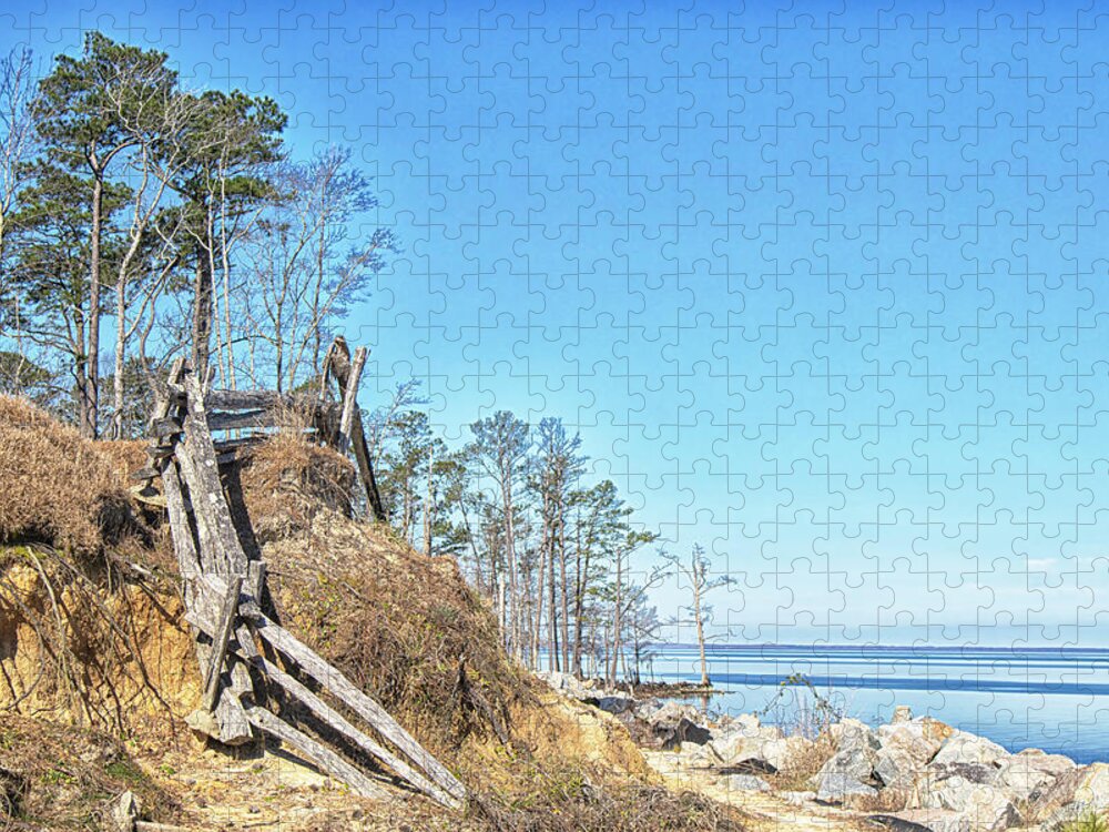 Split Rail Fence Jigsaw Puzzle featuring the photograph Split Rail Fence at Pine Cliff on the Neuse River by Bob Decker