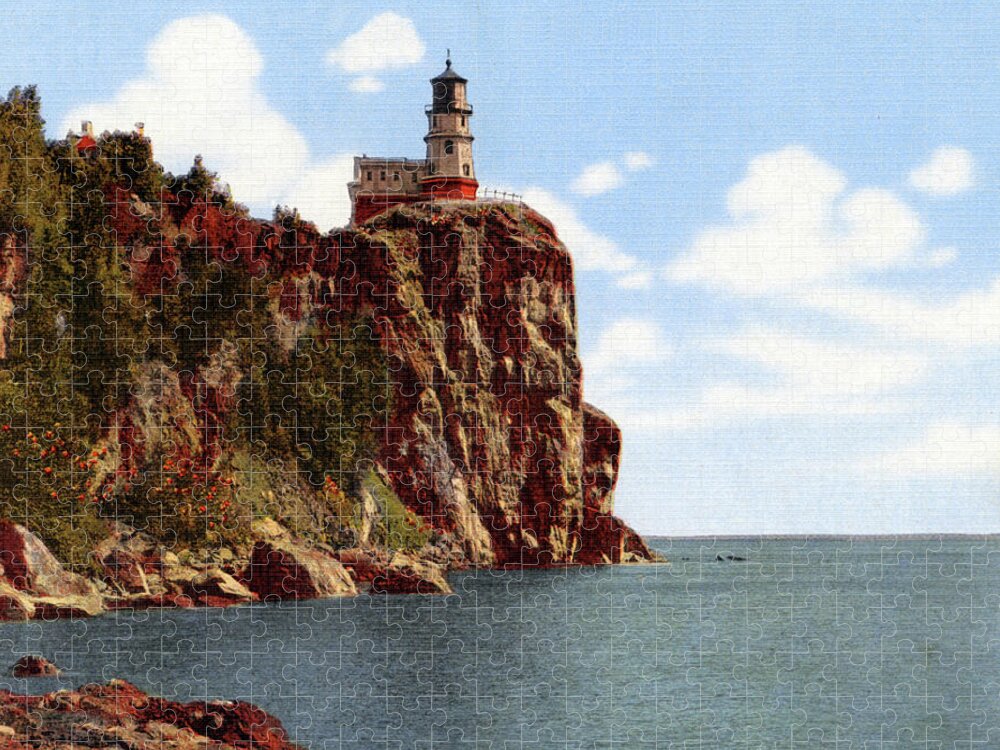Duluth Jigsaw Puzzle featuring the photograph Split Rock Lighthouse 1930s by Zenith City Press