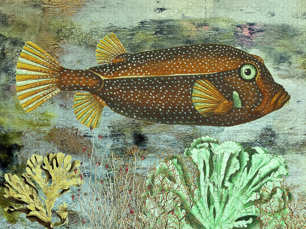 Spotted Fish Jigsaw Puzzle featuring the mixed media Spotted Brown Fish by Lorena Cassady