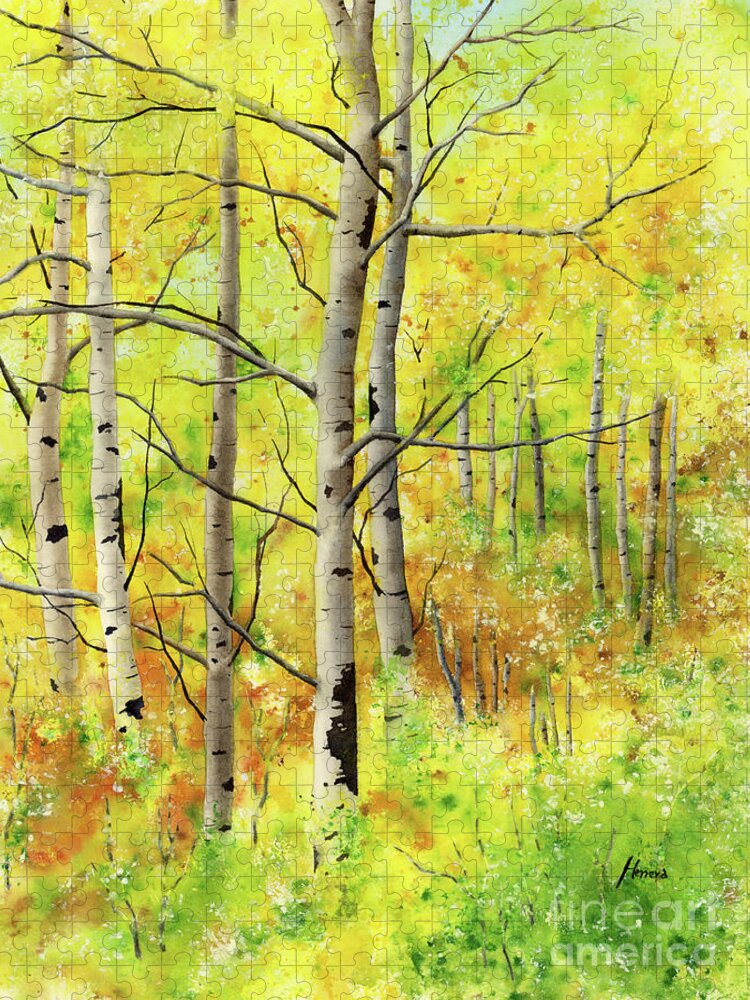 Trees Jigsaw Puzzle featuring the painting Spring Aspens by Hailey E Herrera
