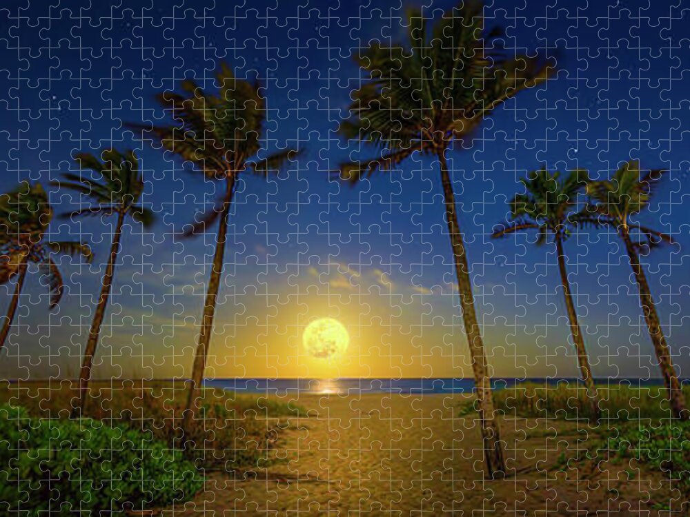 Moon Jigsaw Puzzle featuring the photograph Spring Equinox Moon at Fort Lauderdale Beach by Mark Andrew Thomas