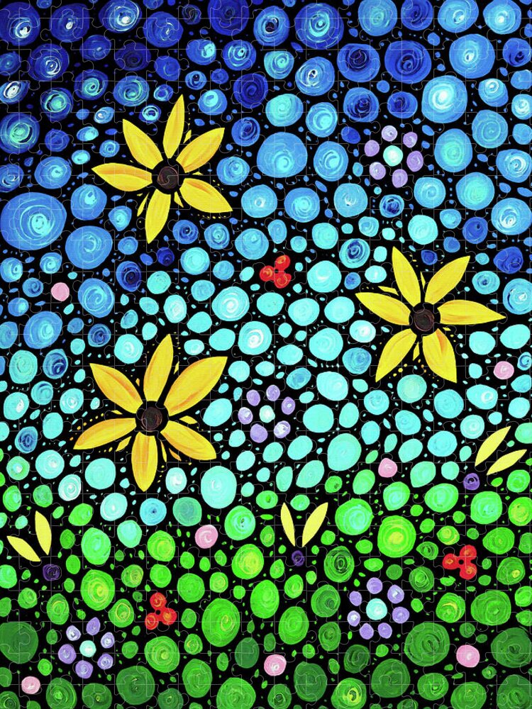 Floral Jigsaw Puzzle featuring the painting Spring Maidens Large Size Flower Mosaic Art by Sharon Cummings