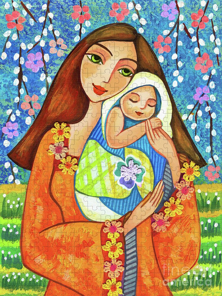 Mother And Child Jigsaw Puzzle featuring the painting Spring Mother by Eva Campbell