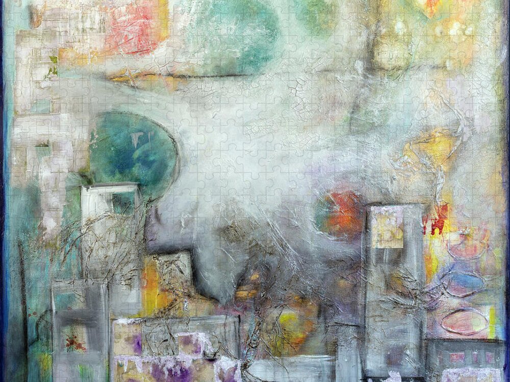 Abstract Jigsaw Puzzle featuring the painting Spring Obscura by Theresa Marie Johnson