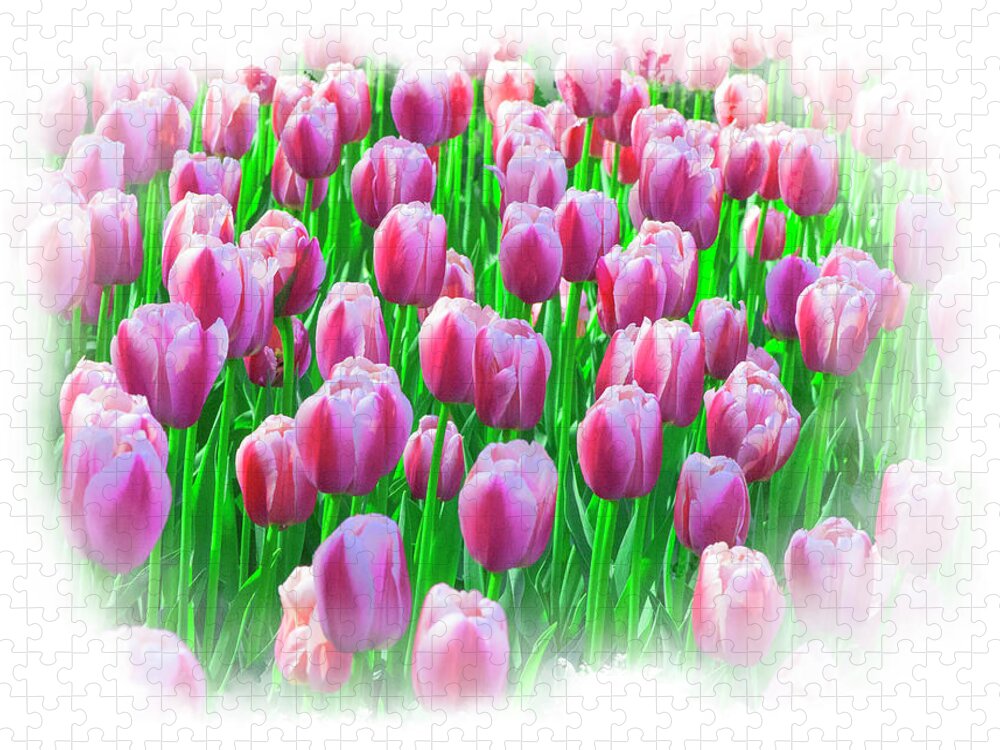 Easter Jigsaw Puzzle featuring the mixed media Spring Tulips by Moira Law