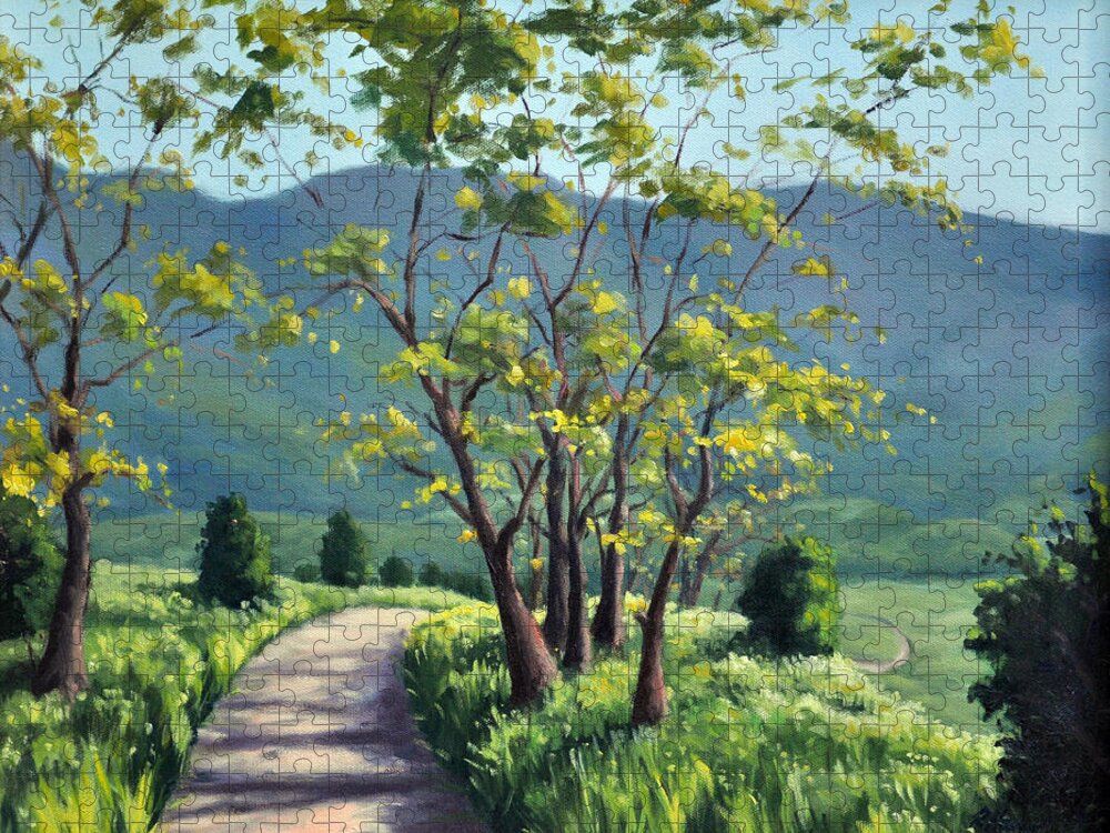 Landscape Jigsaw Puzzle featuring the painting Spring Valley Trail by Rick Hansen