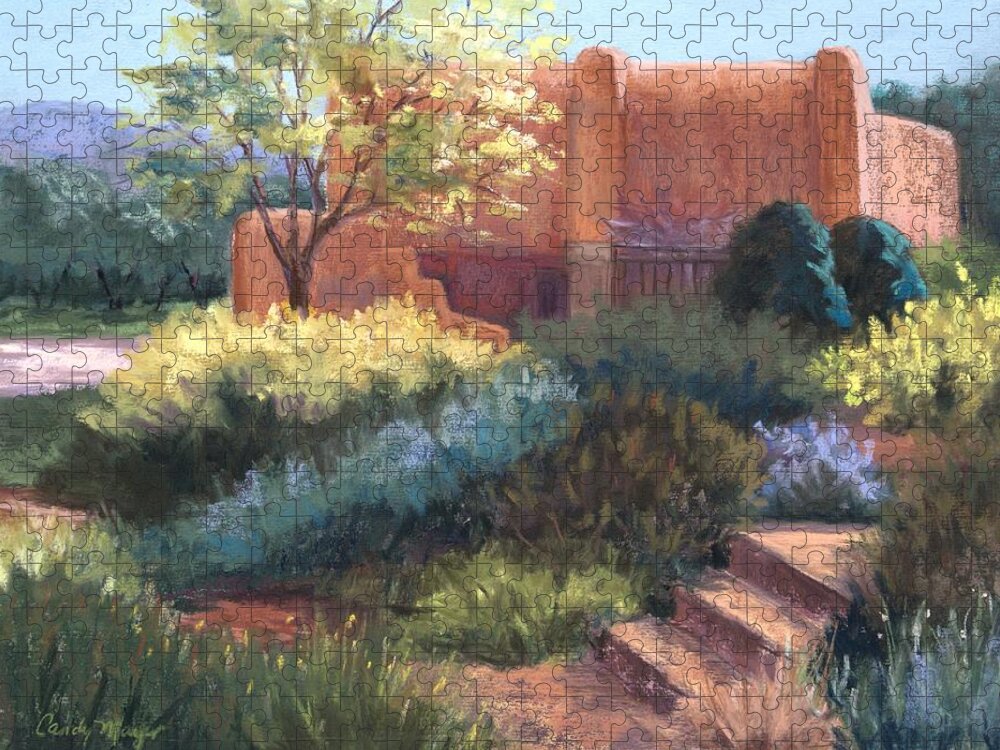 Santa Fe Landscape Jigsaw Puzzle featuring the pastel Springtime Adobe by Candy Mayer