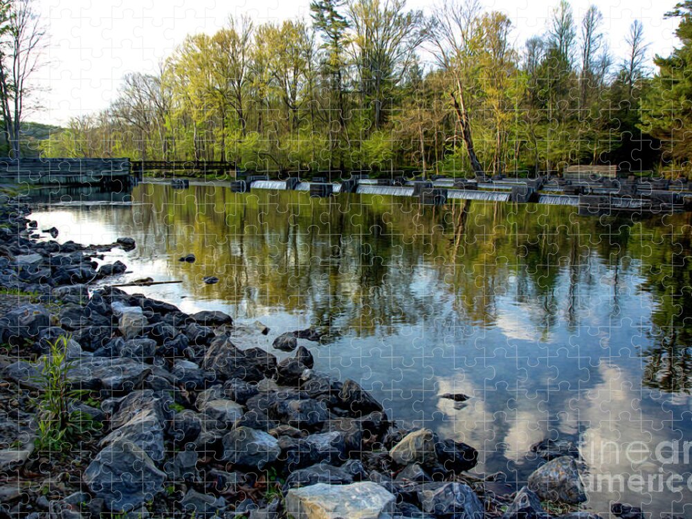 Weir Jigsaw Puzzle featuring the photograph Springtime at the Weir by Shelia Hunt