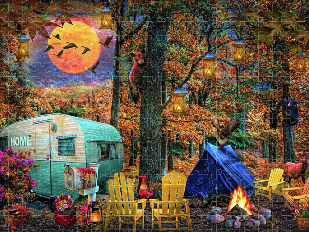 Camper Jigsaw Puzzle featuring the digital art Springtime Evening Camping by Debra and Dave Vanderlaan