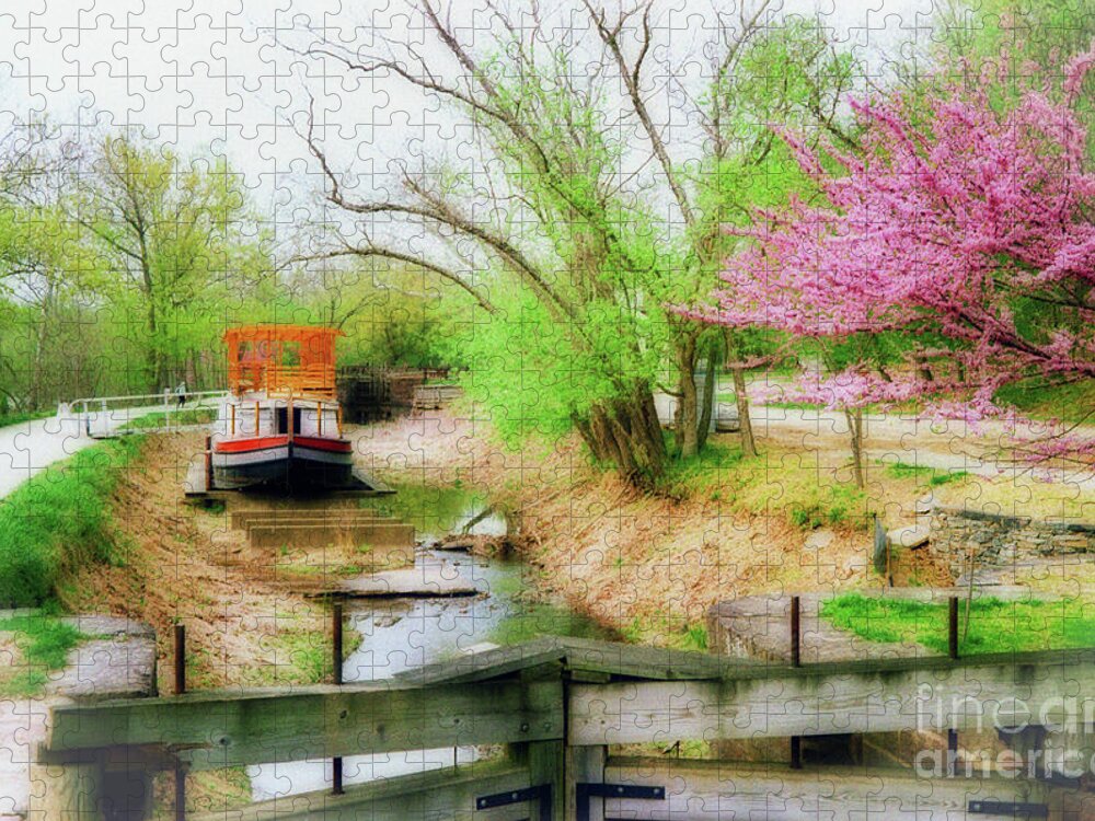 Canal Barge Jigsaw Puzzle featuring the photograph Springtime on the Canal - A Potomac Impression by Steve Ember