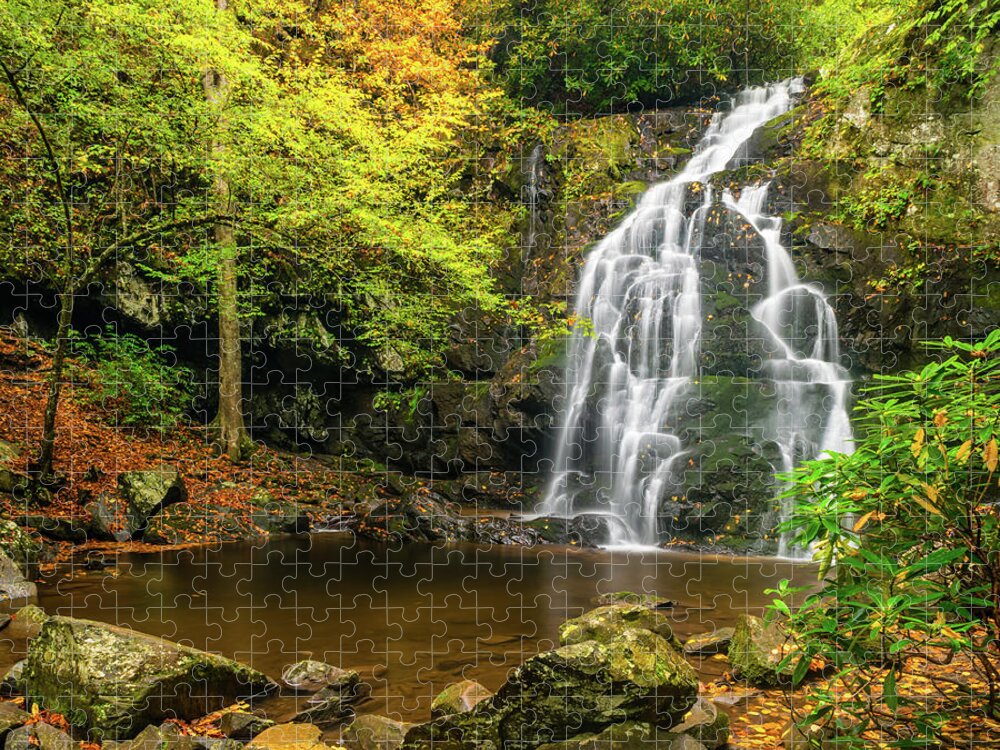Appalachian Mountains Jigsaw Puzzle featuring the photograph Spruce Flats Falls Autumn Full View by Kenneth Everett