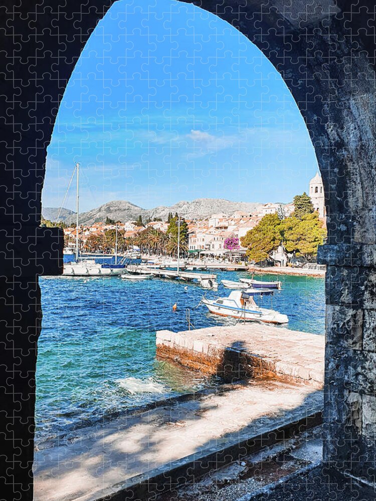 Harbor Jigsaw Puzzle featuring the photograph Spying on Cavtat by Andrea Whitaker