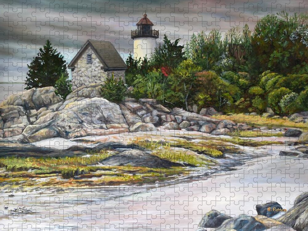 Annisquam Jigsaw Puzzle featuring the painting Squam Light, Summer by Eileen Patten Oliver