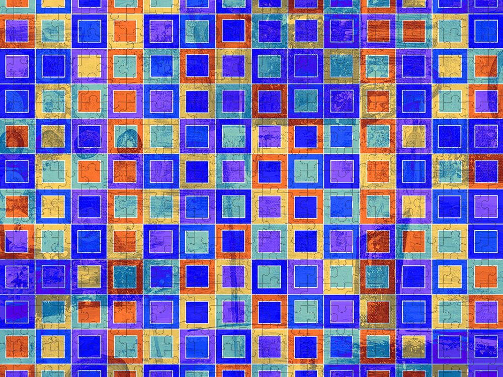 Art With Squares Jigsaw Puzzle featuring the digital art SQUARE MELONS Purple Orange Abstract Squares by Lynnie Lang