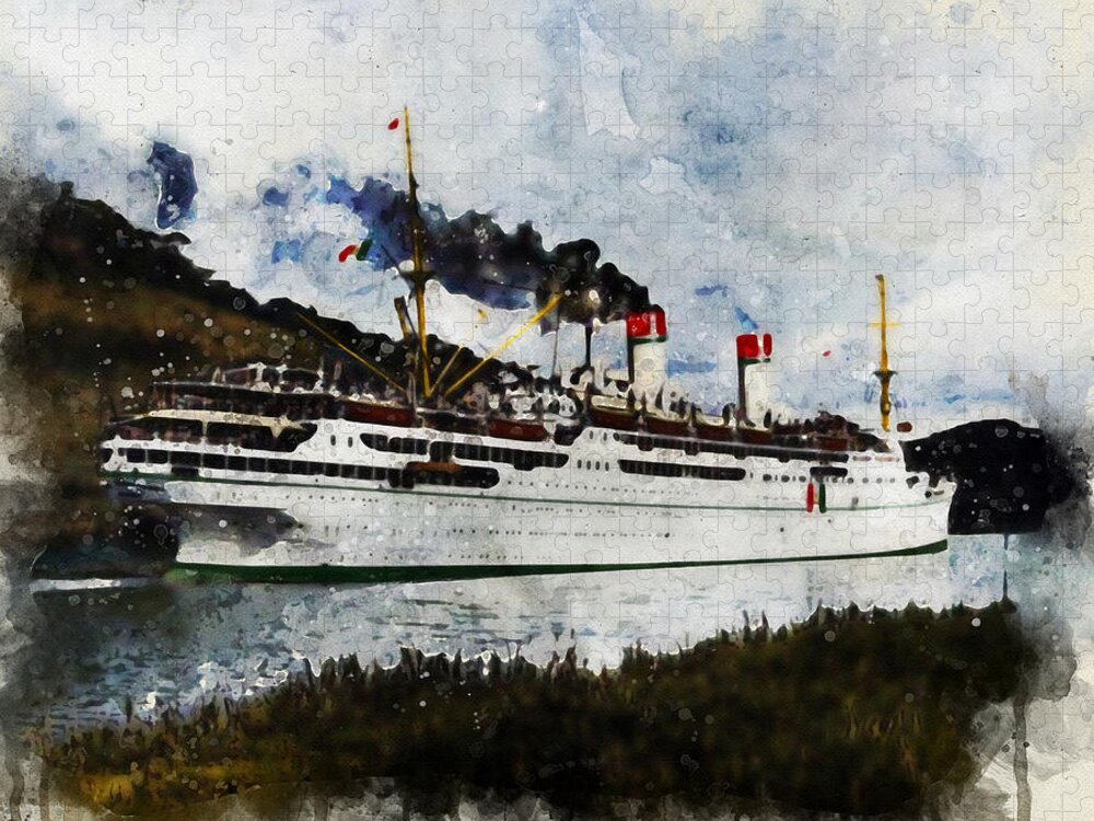 Steamer Jigsaw Puzzle featuring the digital art S.S. Conte Biancamano by Geir Rosset