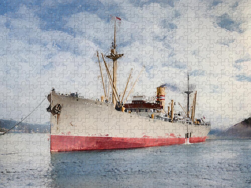 Steamer Jigsaw Puzzle featuring the digital art S.S. Trondhjemsfjord 1911 by Geir Rosset