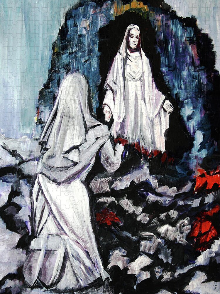 Saint Jigsaw Puzzle featuring the painting St Bernadette at the Grotto by Frank Botello