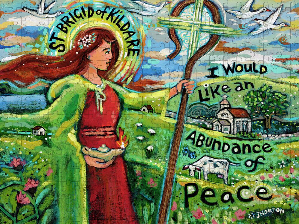 Jen Norton Jigsaw Puzzle featuring the painting St Brigid of Kildare by Jen Norton