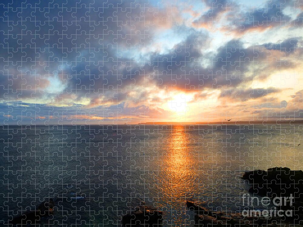 Background Jigsaw Puzzle featuring the photograph St Ives Bay Sunrise After Storm by Christopher Gill