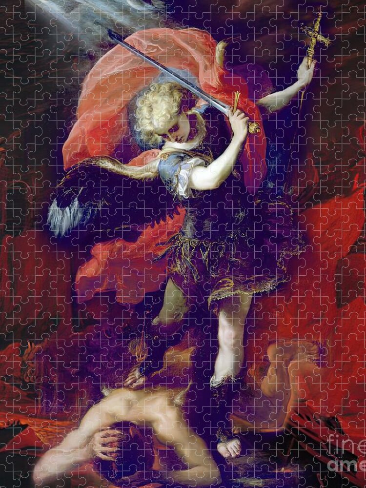Angel Jigsaw Puzzle featuring the mixed media St Michael the Archangel Angel Coello by Claudio Coello
