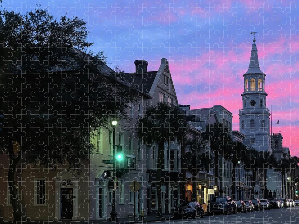 Charleston Jigsaw Puzzle featuring the photograph St. Michaels Church at Sunset, Charleston, South Carolina by Dawna Moore Photography