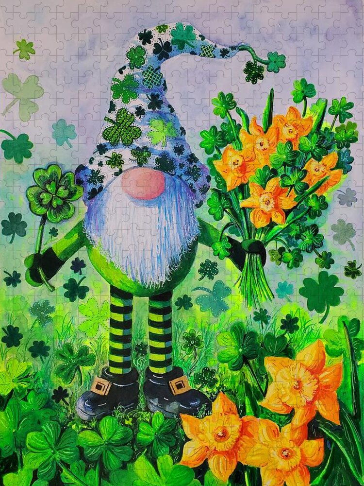 St. Patrick's Day Jigsaw Puzzle featuring the painting St. Patrick's Day Gnome by Diane Phalen