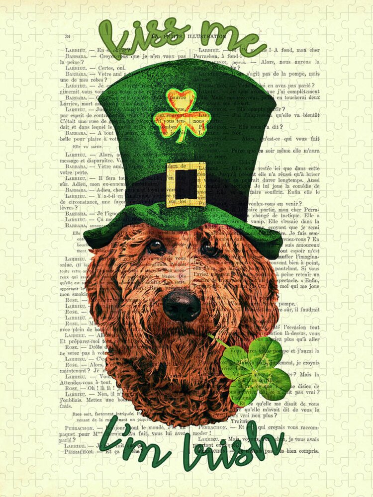 Irish Doodle Jigsaw Puzzle featuring the digital art St Patricks Day Irish Doodle dog, Kiss me I'm Irish by Madame Memento