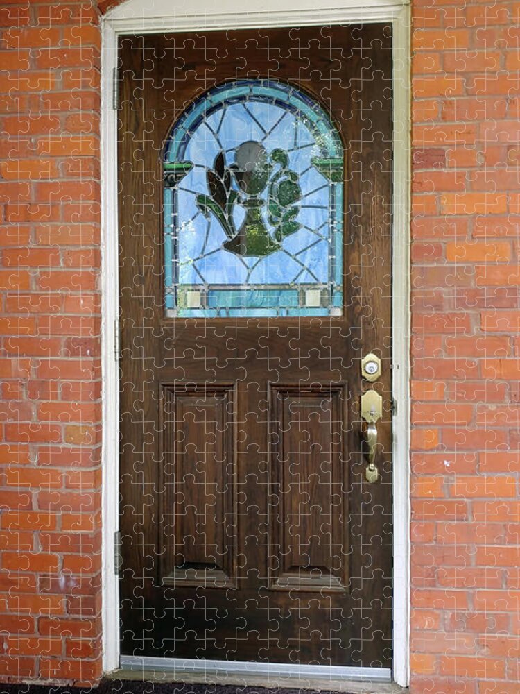 Door Jigsaw Puzzle featuring the photograph St Paul Stained Glass Window Door by Ali Baucom
