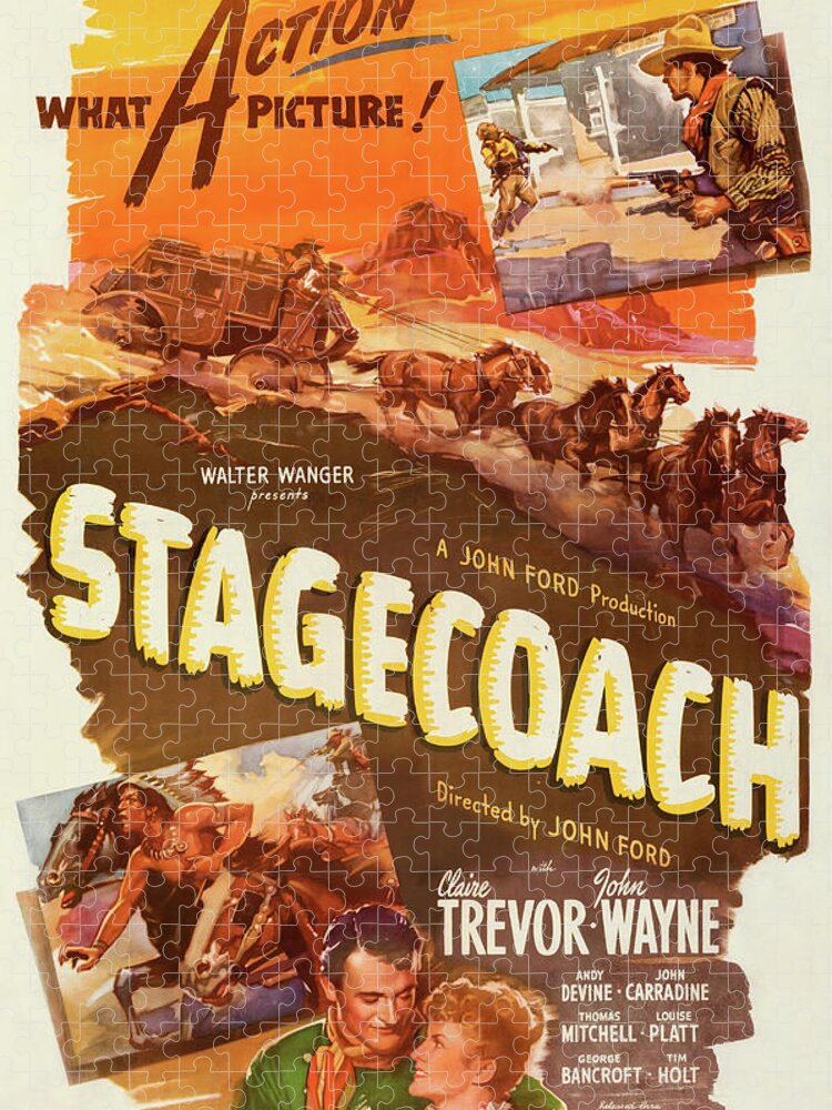 Stagecoach Jigsaw Puzzle featuring the mixed media ''Stagecoage'' 1939 by Movie World Posters