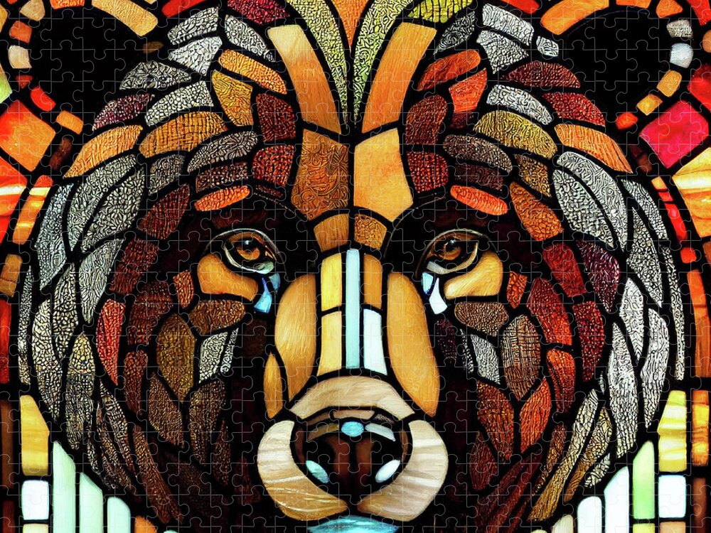 Stained Glass Jigsaw Puzzle featuring the digital art Stained Glass Grizzly Bear by Tina LeCour