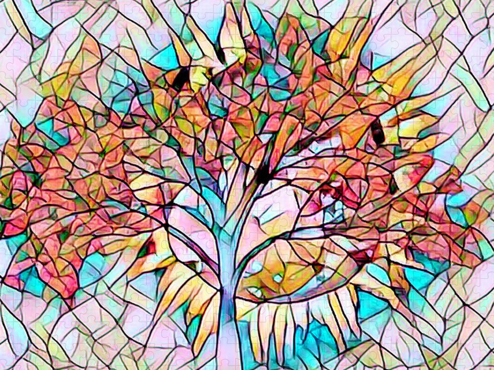 2017 Jigsaw Puzzle featuring the photograph Stained Glass Tree in the Sun by Debra and Dave Vanderlaan