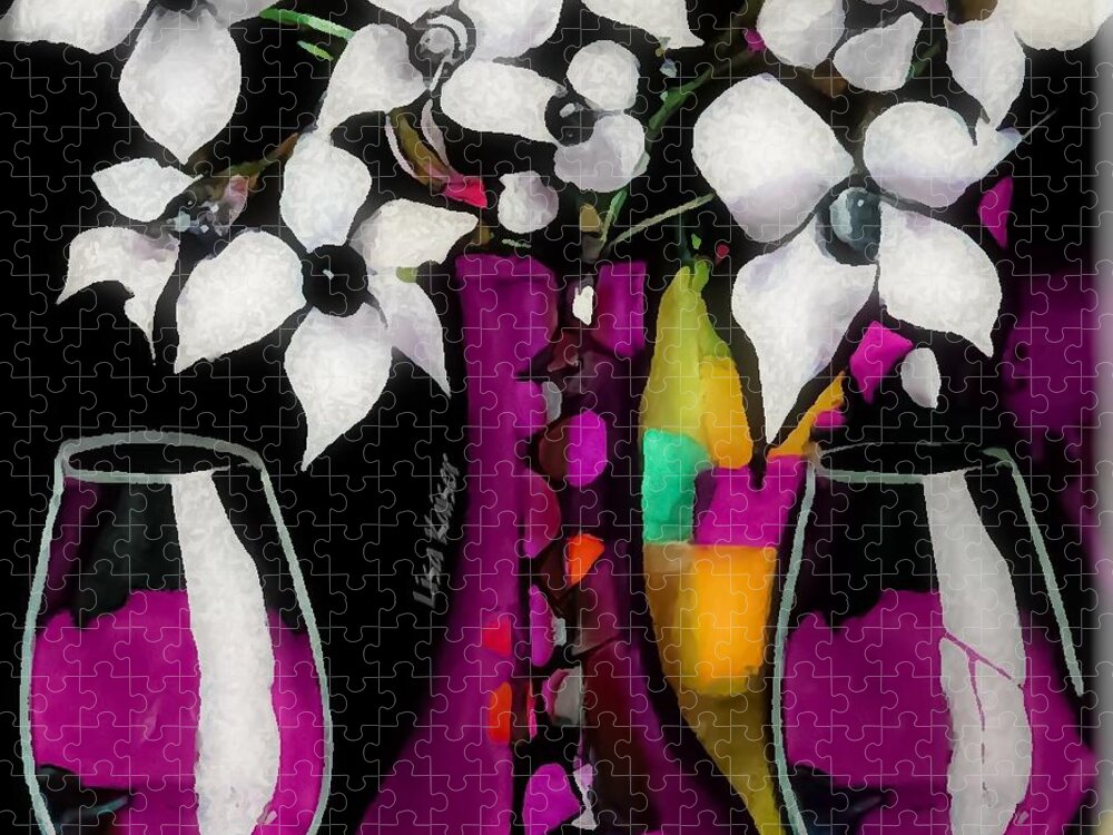 Stained Jigsaw Puzzle featuring the painting Stained Glass Vase With Wine by Lisa Kaiser