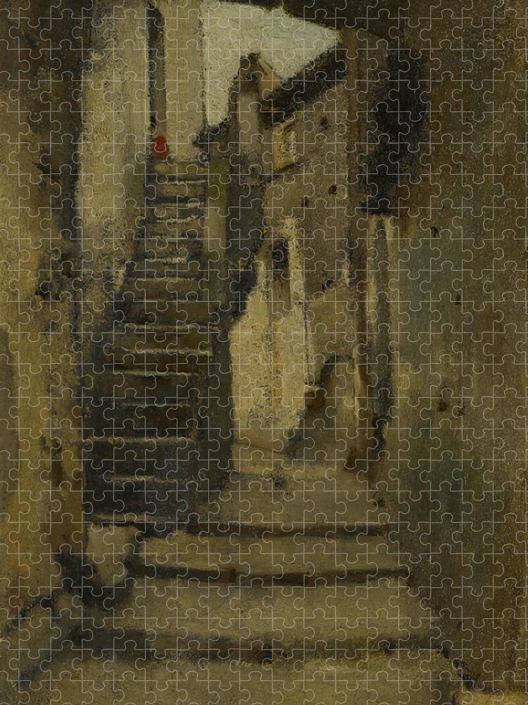 19th Century Painters Jigsaw Puzzle featuring the painting Staircase in an Alley in Rome by Jean-Jacques Henner
