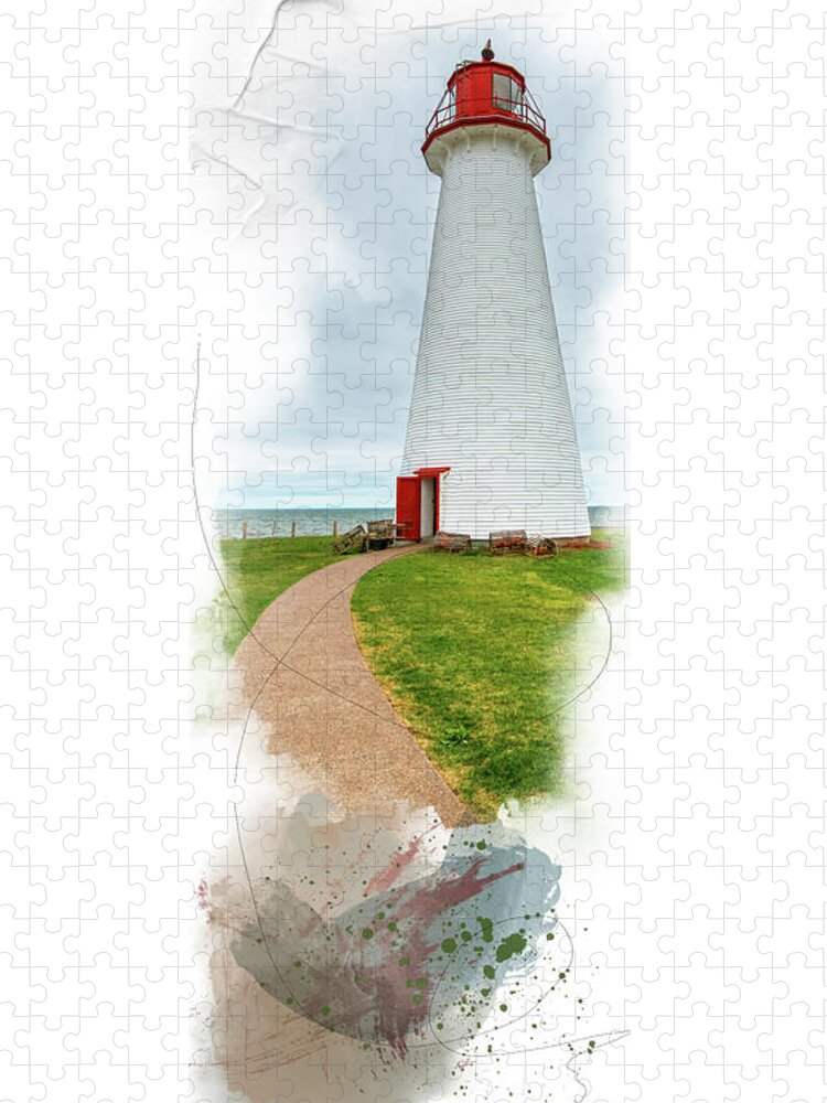 Lighthouse Jigsaw Puzzle featuring the mixed media Standing Tall by Moira Law