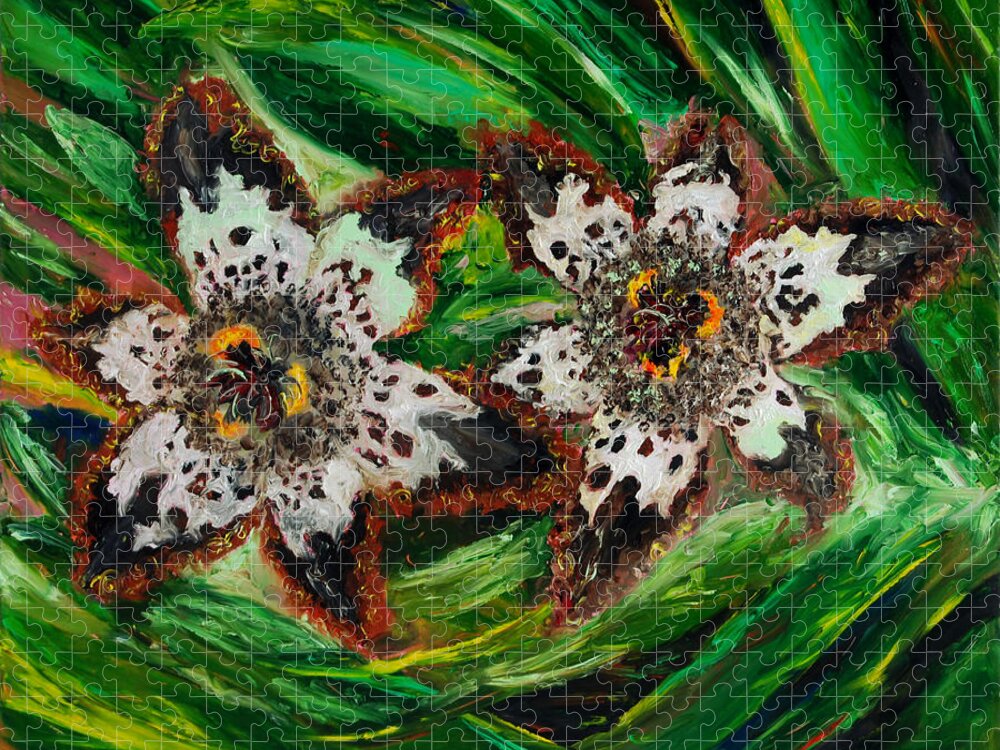 Stariris Jigsaw Puzzle featuring the painting Star Iris by Hafsa Idrees