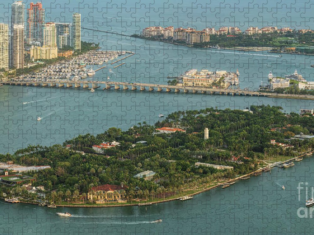 Star Island Jigsaw Puzzle featuring the photograph Star Island in Miami Aerial View by David Oppenheimer