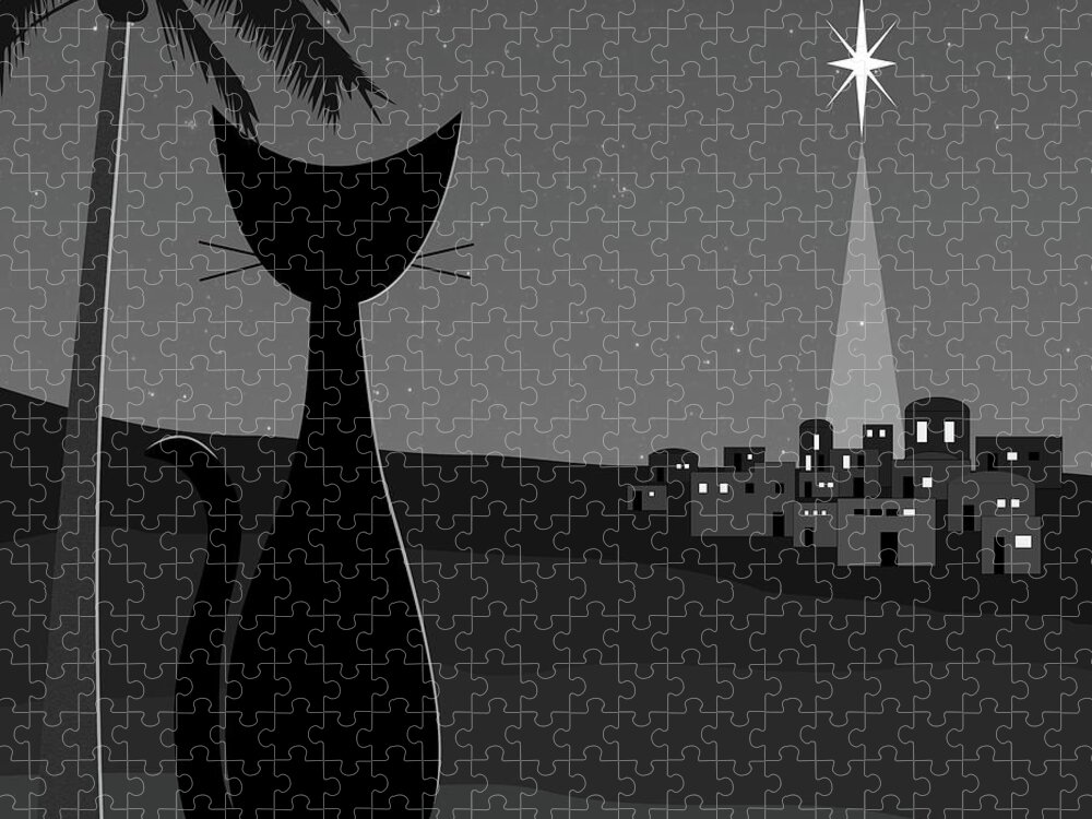 Star Jigsaw Puzzle featuring the digital art Star of Bethlehem Grayscale by Donna Mibus
