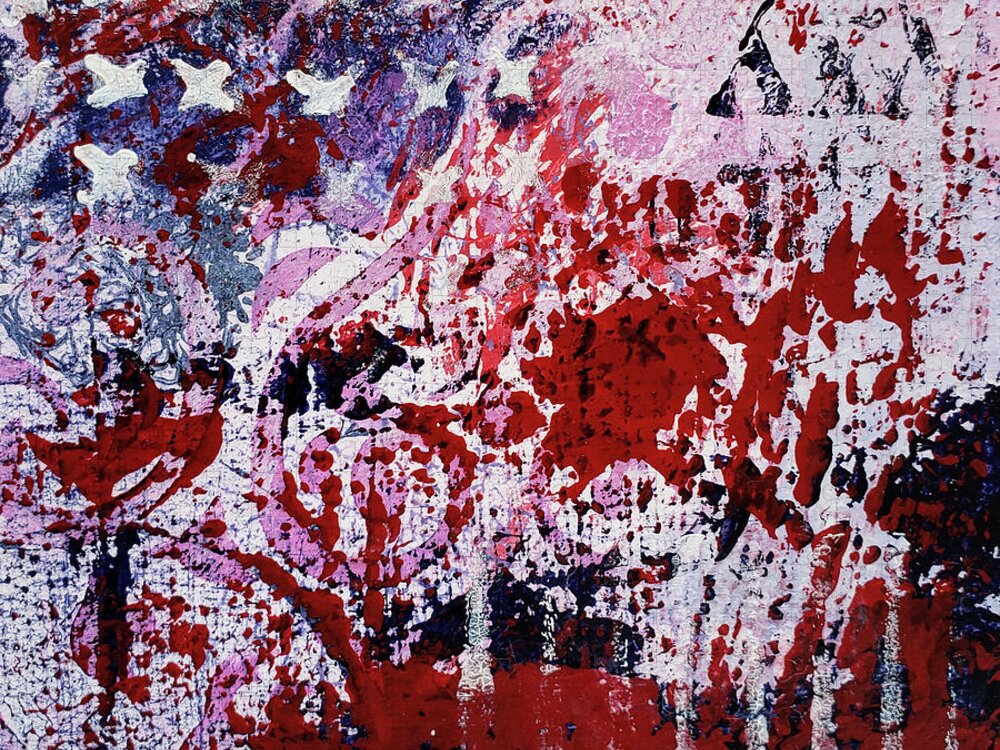 Red Jigsaw Puzzle featuring the painting STAR SPANGLED II Abstract in Red White Blue by Lynnie Lang