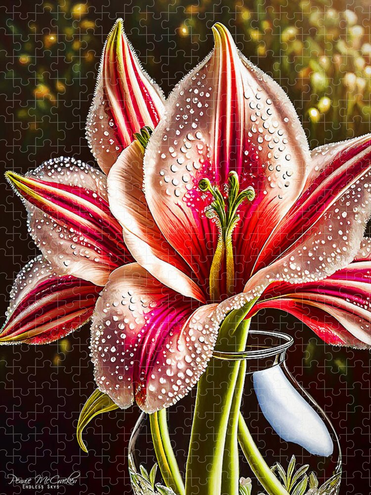 Stargazer Lily Jigsaw Puzzle featuring the mixed media Stargazer Lily by Pennie McCracken