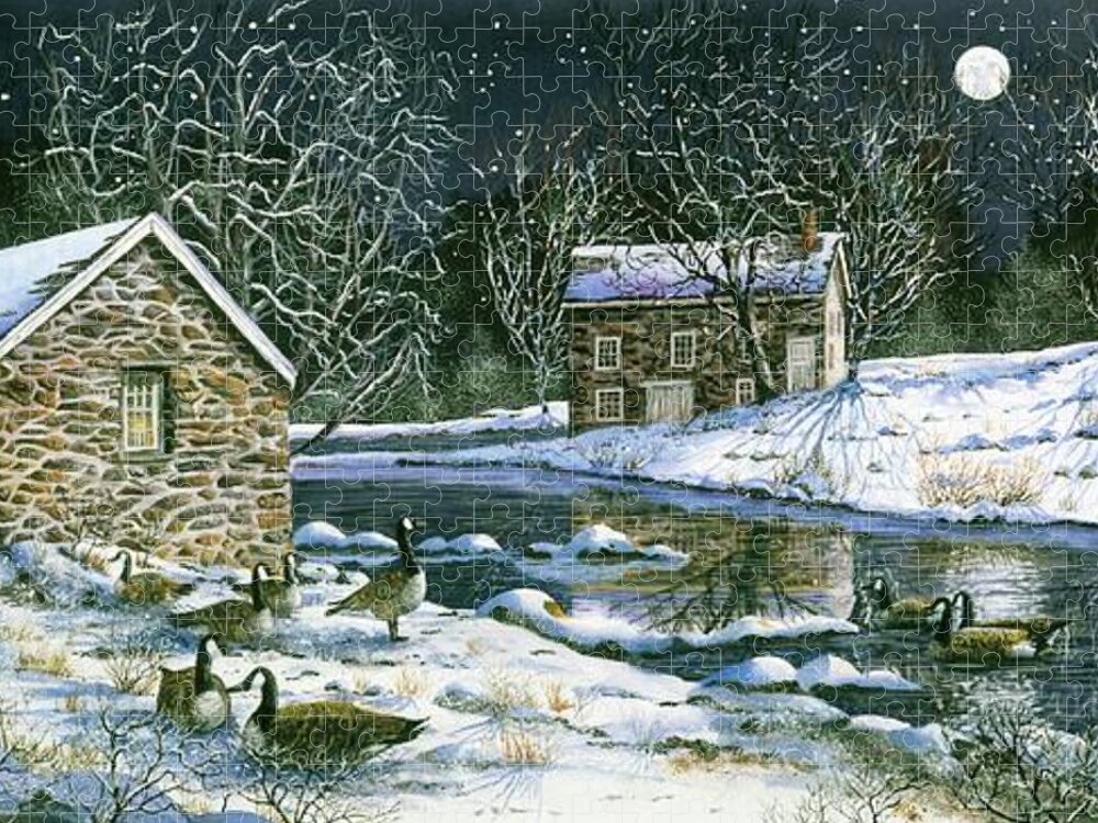 Winter Jigsaw Puzzle featuring the painting Starry Night Visitors by Diane Phalen